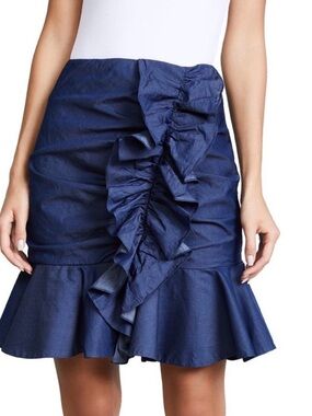 CAROLINE CONSTAS Ruffled Chambray Mini Skirt SZ S